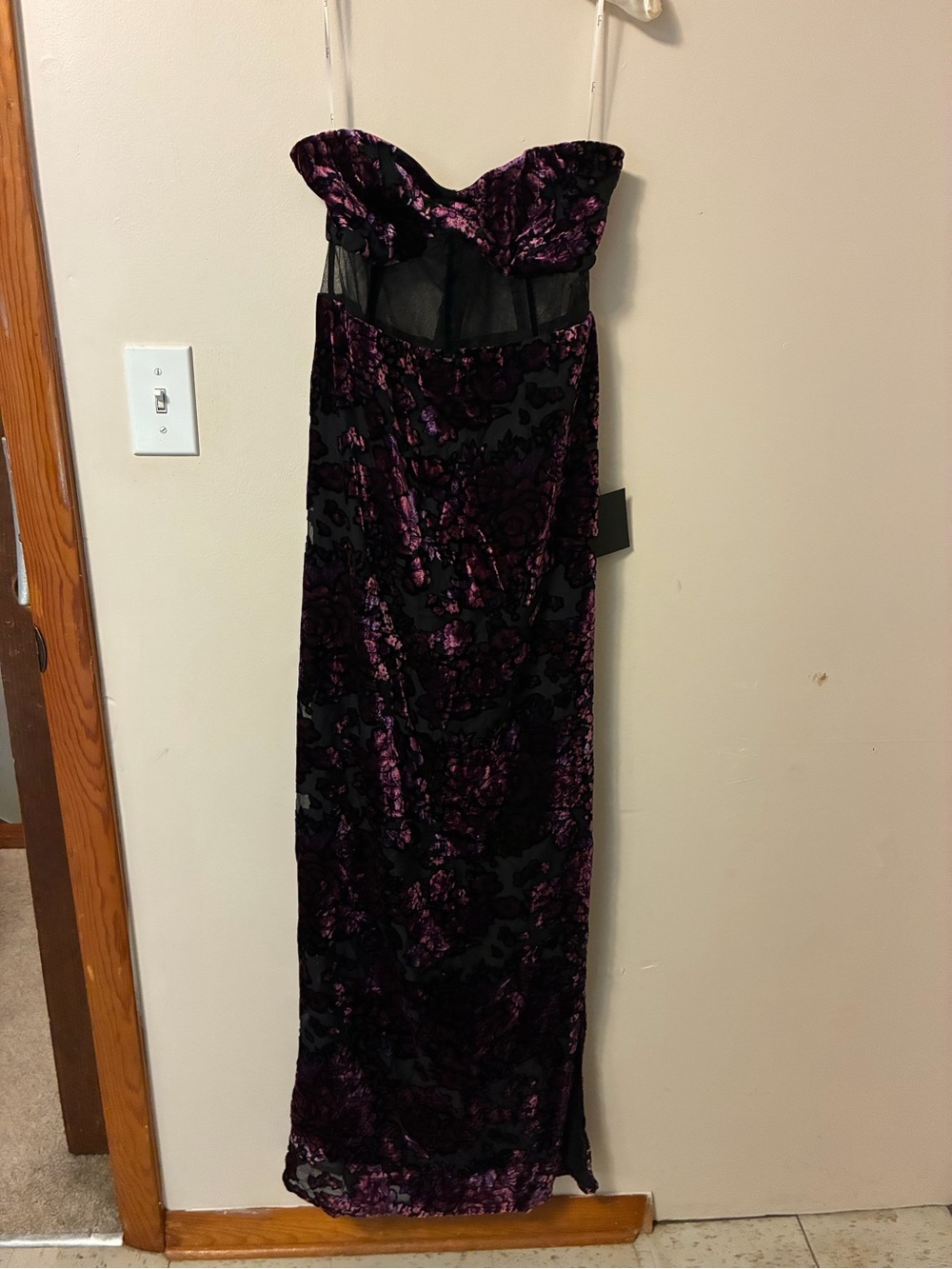 Lulu's Strapless Black and Purple Velvet Floral Gown